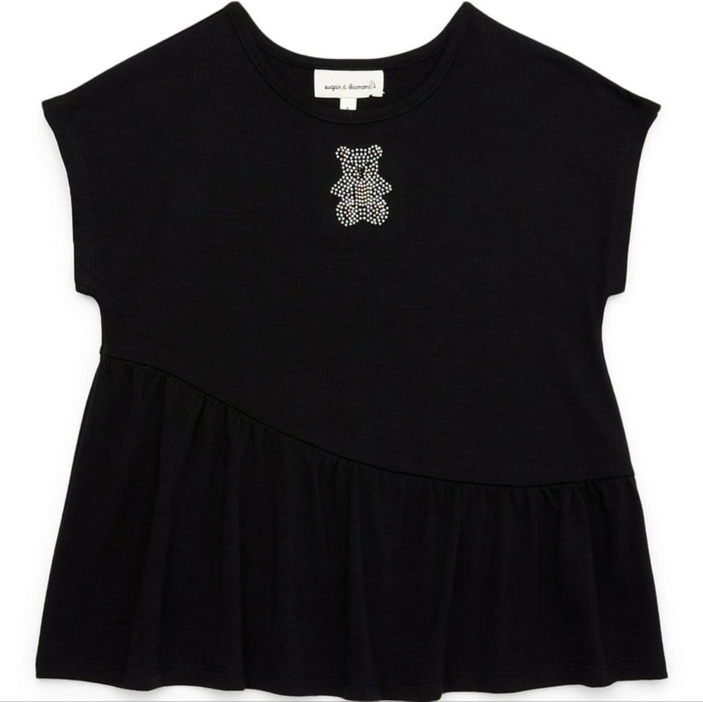 ON HOLD!         Sugar & Diamonds Girls Sparkle Peplum Top with Asymmetrical Hem